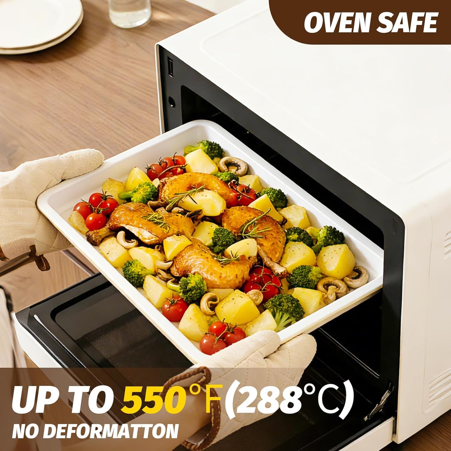 Skiennix Nonstick Ceramic Baking Sheet Set - 2-Pack 13x9 Quarter Pan, Oven Safe 550°F, Dishwasher Safe, Gray/Yellow