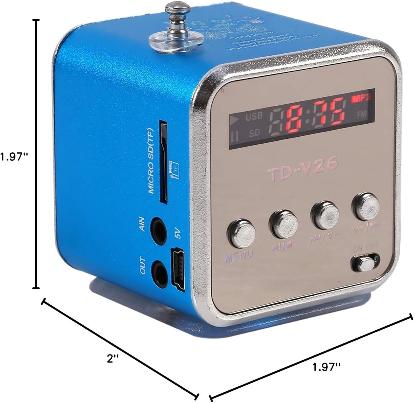 Zerone MP3 5W 5x5cm Mini Speaker Digital Music Player, with FM Radio Portable Audio Player Supports TF/USB Output