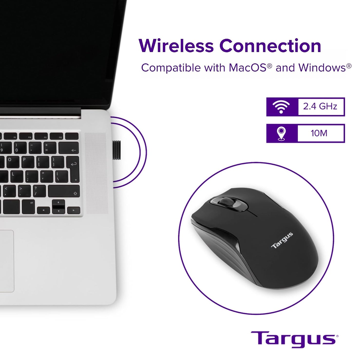 2.5-Foot (AMU75US) Targus Compact Mouse with Blue Trace Technology for Tracking and Retractable USB Cord, Black