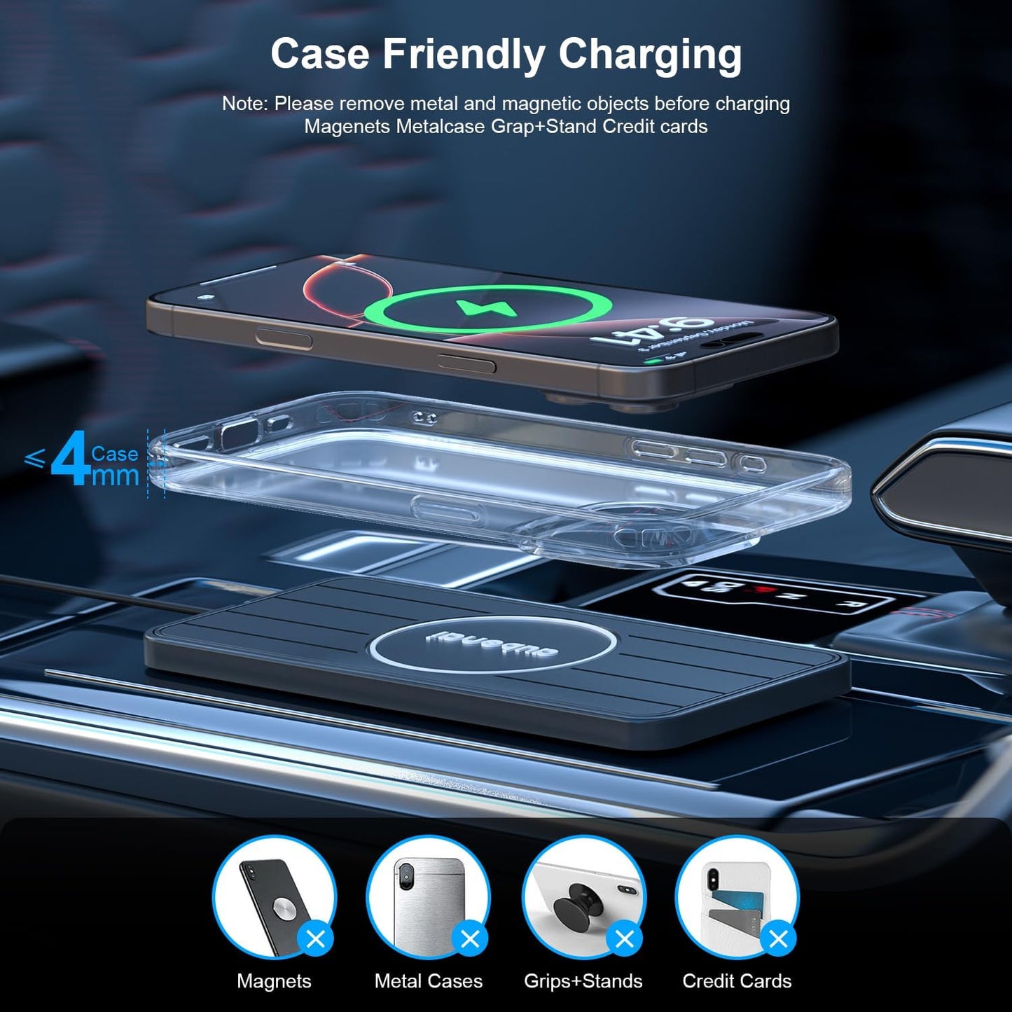 aubenai 15W 70cm 16/15/14/13, S25 S24(Extension Wireless Car Charger Pad, Fast Charging Pad with Extension Cable, Non