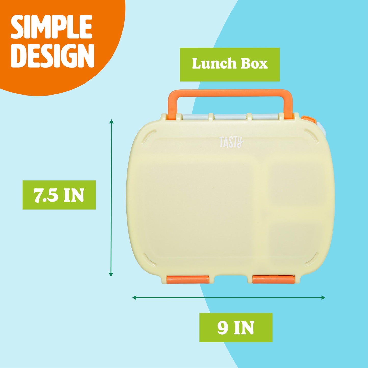 Tasty Bento Style Lunch Box, 4 Compartments with Built-In Phone Stand, BPA-Free Plastic, Portable Food Storage Container, Aqua