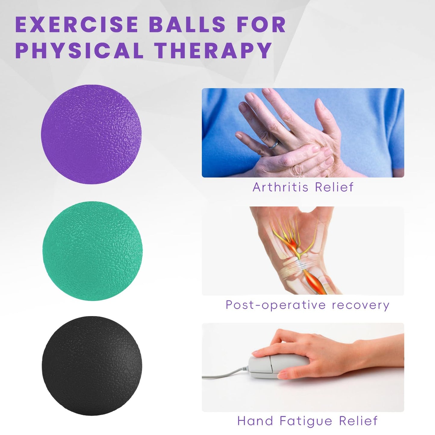 Ortarco 3 Pack Stress Balls for Adults, Hand Strengthening Devices Exercise Balls Physical Therapy Ball, Squeeze Balls for Hand Therapy, Hand Exerciser for Hand Finger Forearm Wrist Training and Relax