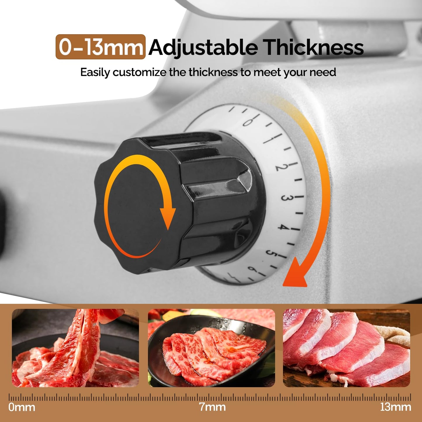 ROVSUN 210W Commercial Meat Slicer, 8 inch Electric Meat Slicer Machine with Adjustable Thickness(0-13mm), Frozen Meat Deli Cheese Food Slicer with Upgraded Carbon Steel Blade for Home and Commercial