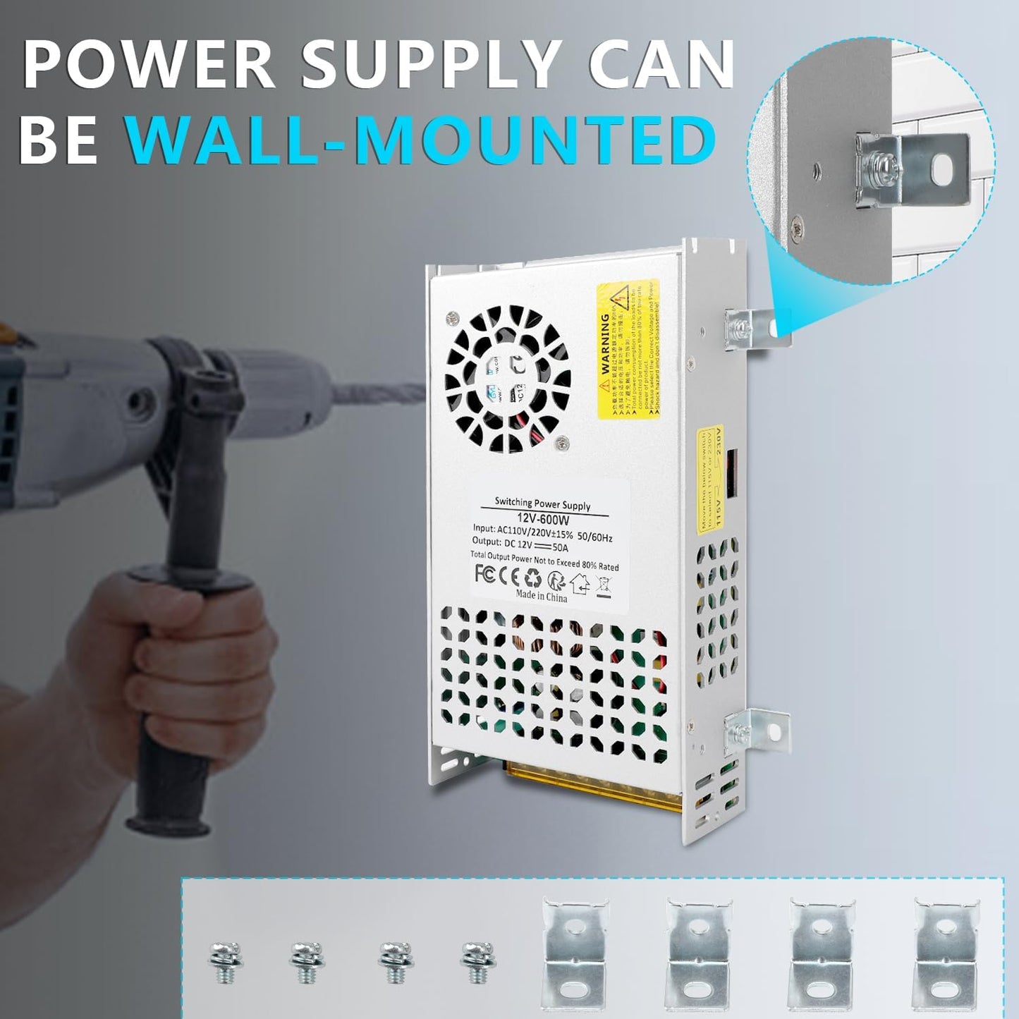 12V 50A 600W 110V 12v 50A 600W 3D Power Supply Transformer, AC to DC Converter Adapter SMPS, DC Power Supply for LED