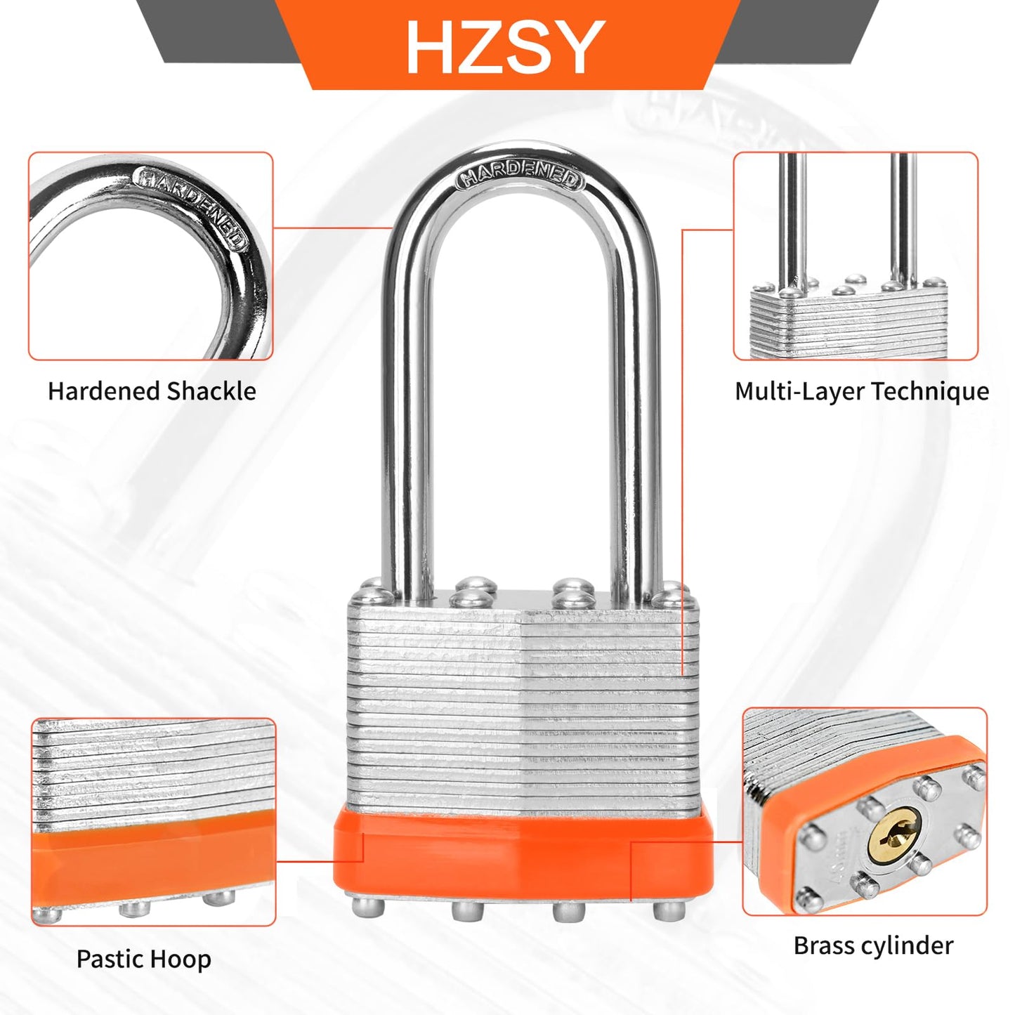 HZSY Padlocks Keyed Alike, Pack of 12, Laminated Steel Keyed Lock (1-9/16", 40mm), Padlocks with Same Key, Long Shackle, for Toolbox, Locker & StorageUnit or More