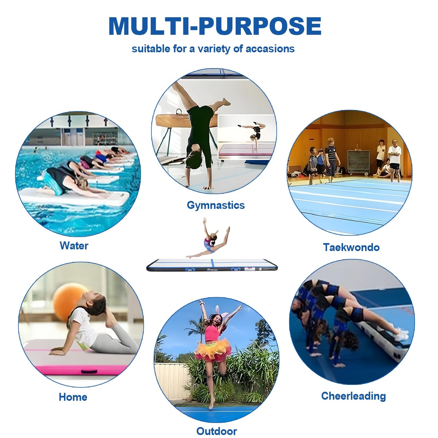 FBSPORT 16ft Inflatable Air Gymnastics Mat Training Mats 4 inches Thickness Gymnastics Tracks for Home Use/Training/Cheerleading/Yoga/Water with Pump