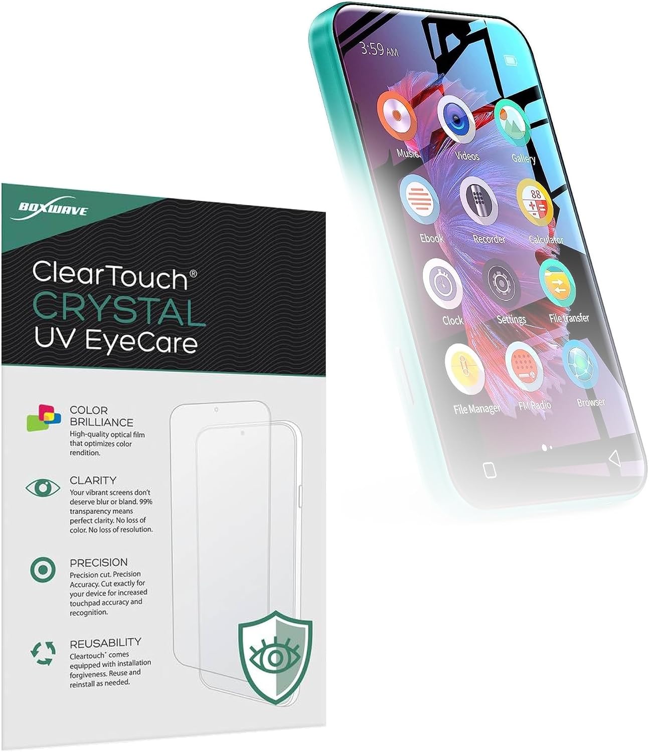 BoxWave TIMMKOO Q5 MP3 (2-Pack), Screen Protector Compatible with WiFi Player - ClearTouch Crystal Anti-UV EyeCare
