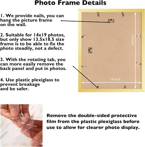 JCJMY 14x19 Gold Picture Frame - Shatter Resistant Plexiglass for Horizontal & Vertical Wall Display