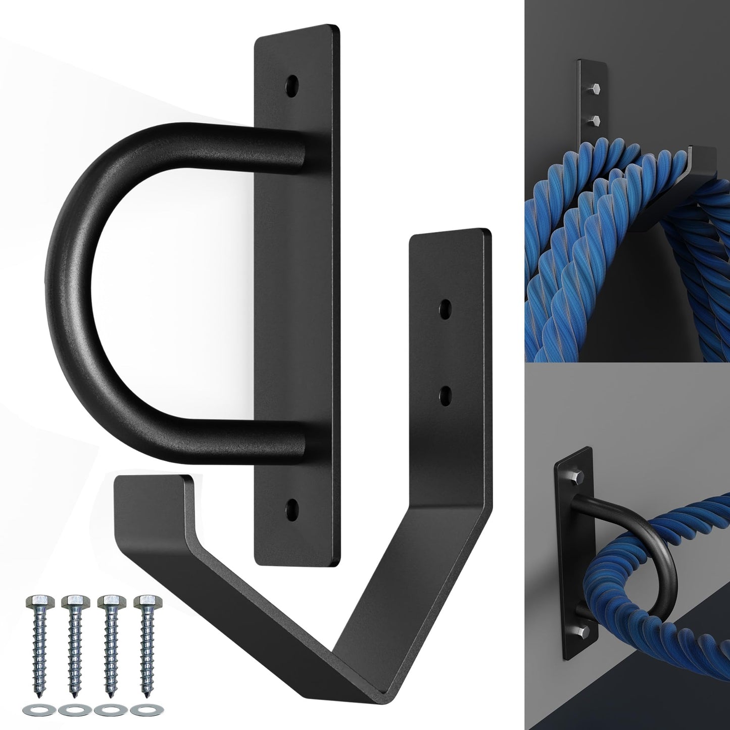 YUEYIN Battle Rope Wall Anchor Kit, Heavy Duty Steel Wall Anchor with Training Rope Organiser, Fitness Rope Wall Mount, Black