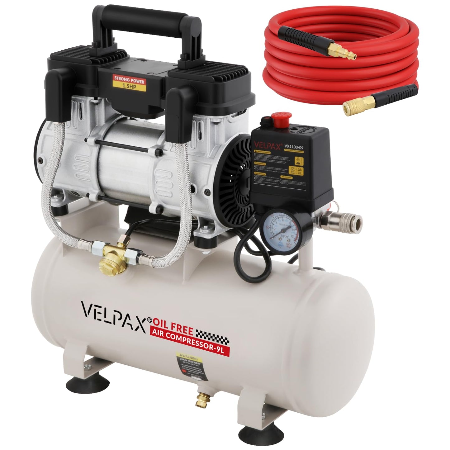 Ultra Quiet Air Compressor, Only 60dB, 2.4 Gallon Tank, Oil-Free, 110V/60Hz 1.5HP, 6.71CFM@115PSI, Air Compressor Perfect for Spray Painting, Auto Repair, Tire inflation, Woodwork nailing