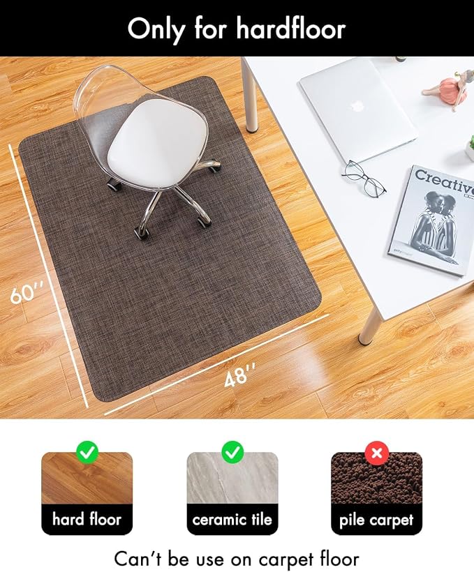 Baroyal Office Chair Mat for Hardwood Floor Under Desk Computer Rolling Chair Mat for Wood/Tile Floor Non-Slip Heavy Duty Desk Rug PVC Plastic Hard Floor Protector 48" x 60" (Dark Walnut)