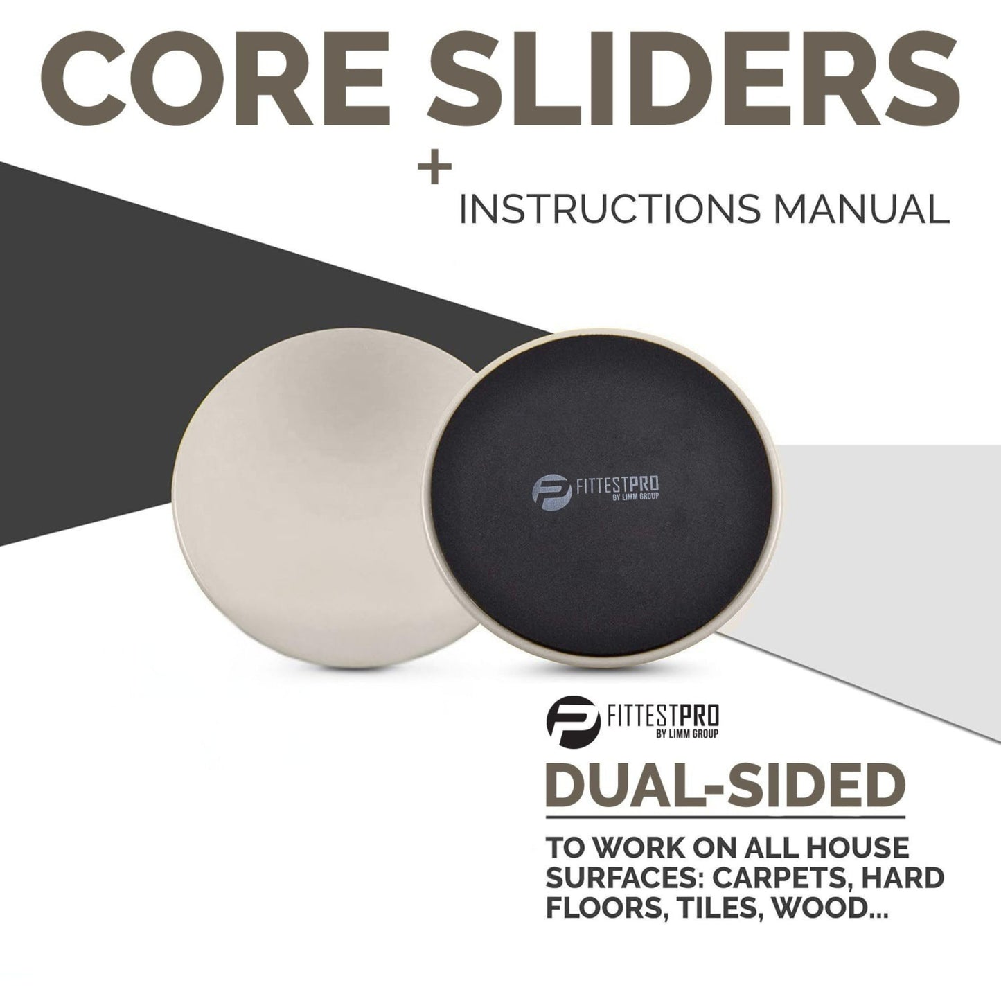 Limm Core Sliders Fitness - Exercise Sliders for Working Out, Stability, Ab, Legs & Full Body (Set of 2) - Bonus Carry Bag & Workout Ebook - Black Gym Gliding Disc Pads for Hardwood, Carpet & More