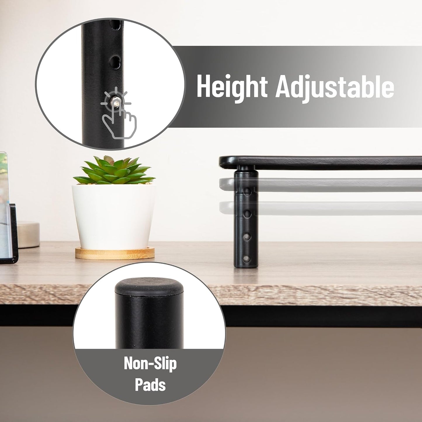 14.5"L 9.25"W 5.5"H, Mind Reader Monitor Stand, Height Adjustable, Ventilated Laptop Riser, Office, Metal, x x Black