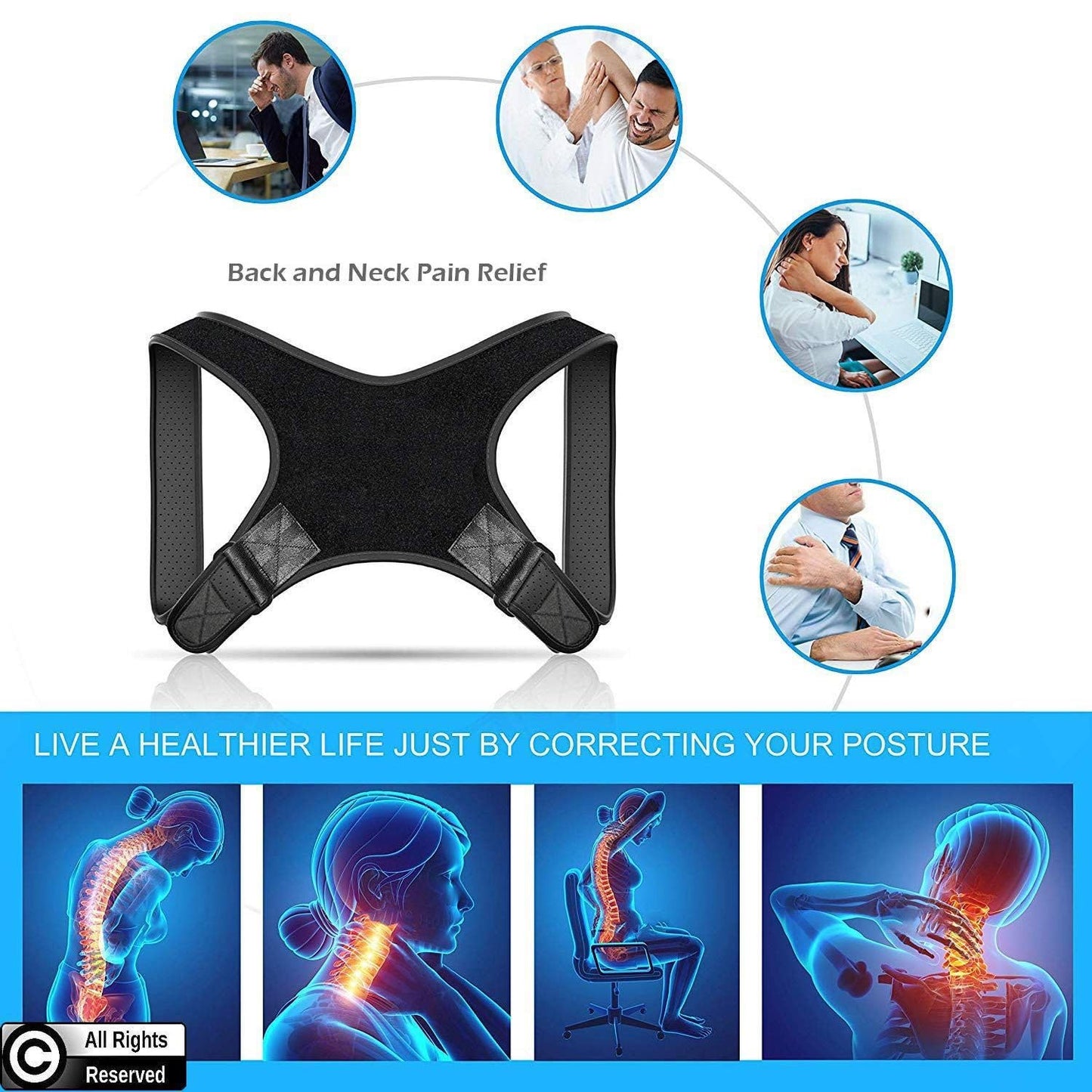 POAGL Adjustable Posture Corrector Brace for Men – Universal Fit Upper Back, Shoulder & Clavicle Support, Helps Improve Posture & Relieve Neck, Shoulder & Back Pain (Patented Design)