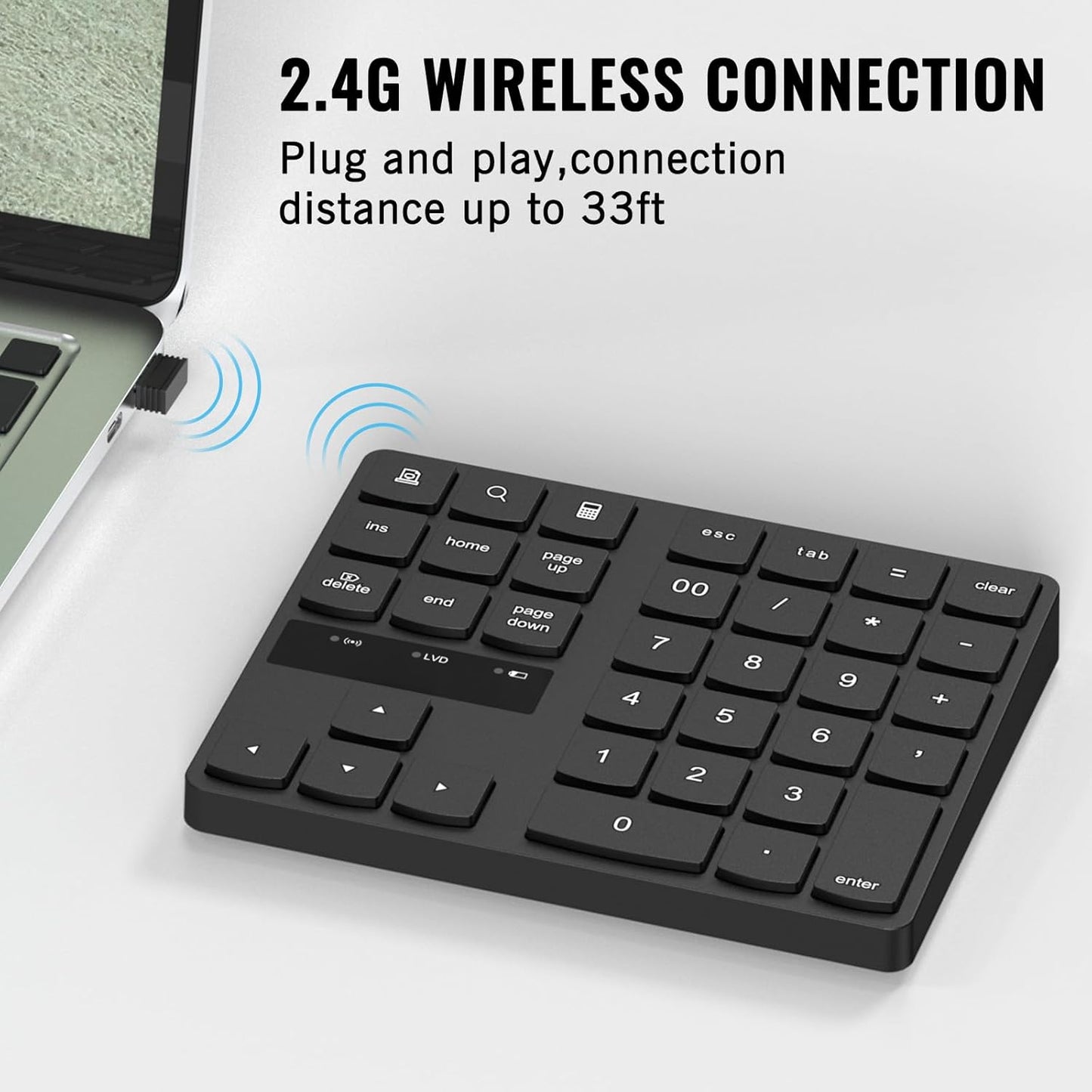 RaceGT 2.4G 35 Wireless Number Pad, Numeric Keypad Ultra-Silent Rechargeable Keys for Laptop,Desktop,PC, Notebook