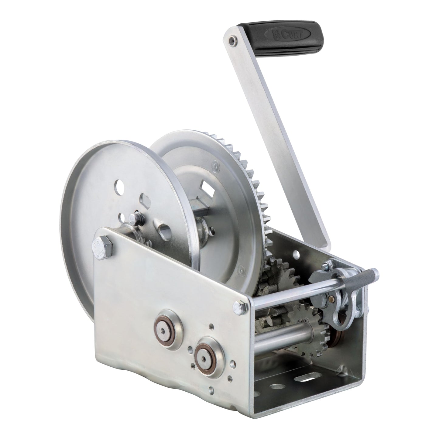 CURT 29532 Hand-Crank 2-Speed Winch, 3,200 lbs, 5.4:1 High, 17.5:1 Low Gear Ratio, 9.6" Handle