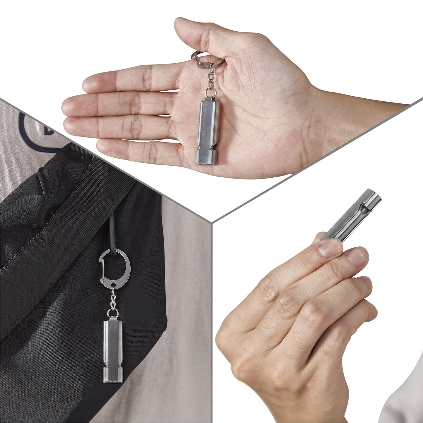 Whistle for Coaches Teachers, Emergency Survival Stainless Steel Whistles 2 Pack with Keychain for Referee Train Hiking Sports Boating Kayak Life Vest Jacket Lifeguard Outdoor Security (Silver)