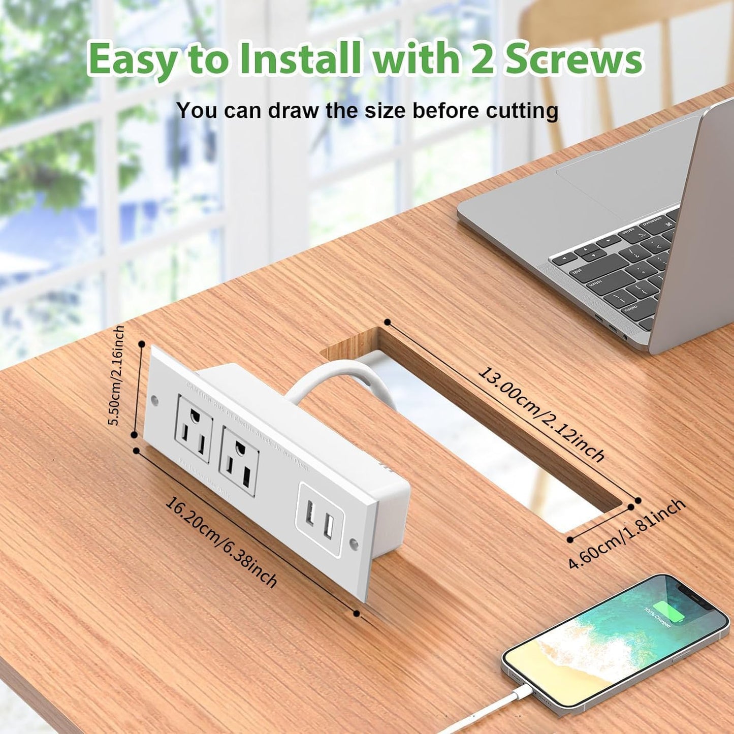 Geao Adapter 1500W Recessed Power Strip Mount Hidden Charging Station with USB Plug Multiple Surge Protector Outlet