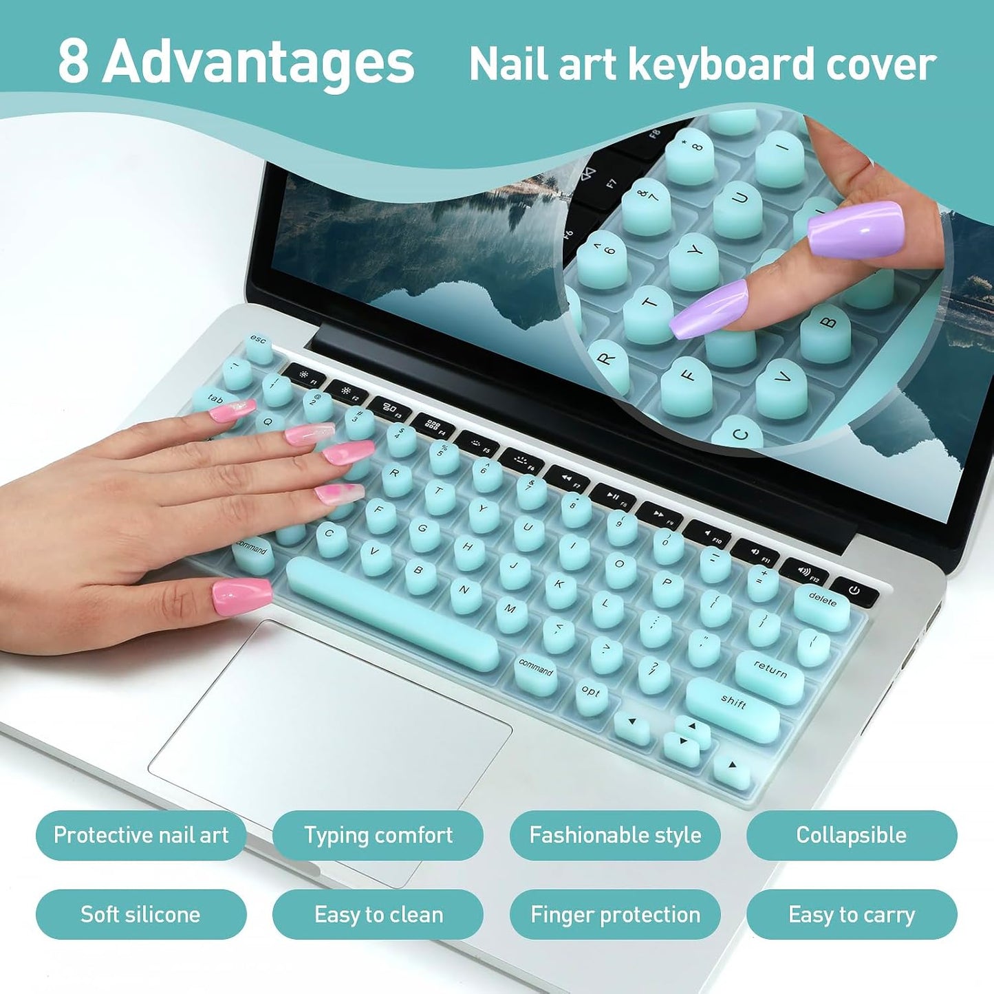 TS-MAYKA 3D 13"/14"/15"/16" 2020-2024 Keyboard Cover for Long Nails, Keyboard Film for Nail Art Silicone Raised