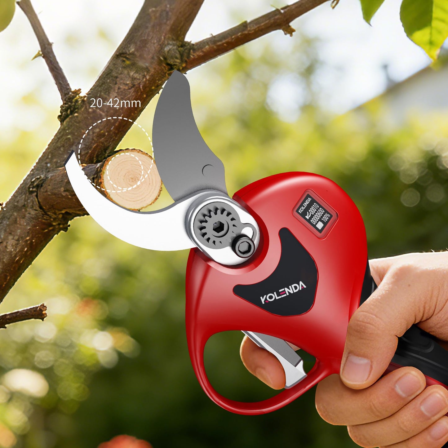 KOLENDA 21V Cordless Electric Pruning Shears 42mm(1.65") Cut Diameter, Battery Powered Pruning Shears with Adjustable Blades, Brushless Motor 2Pack 2AH Rechargeable Battery-LCD Display Screen (6642M）