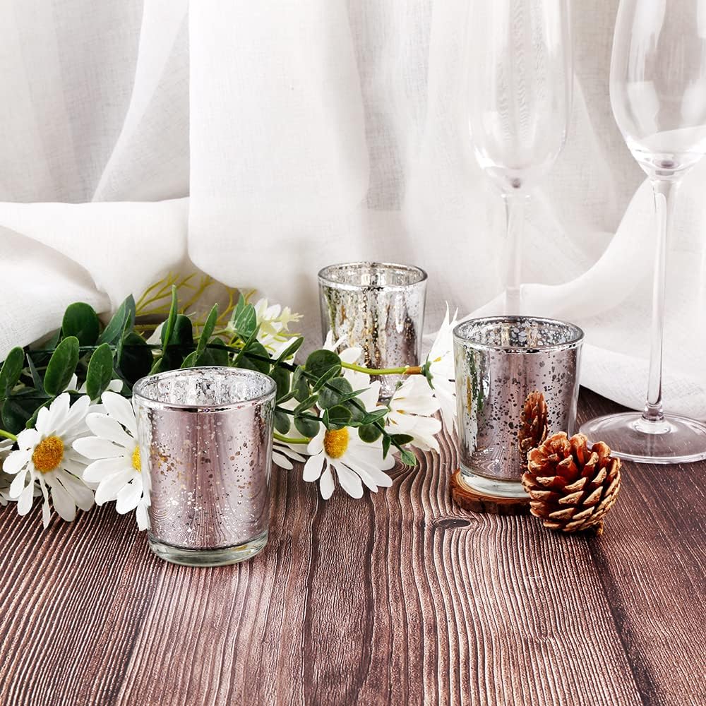 Silver Mercury Glass Tea Light Holders - Elegant Votive Candle Holders for Weddings & Home Decor | Set of 36