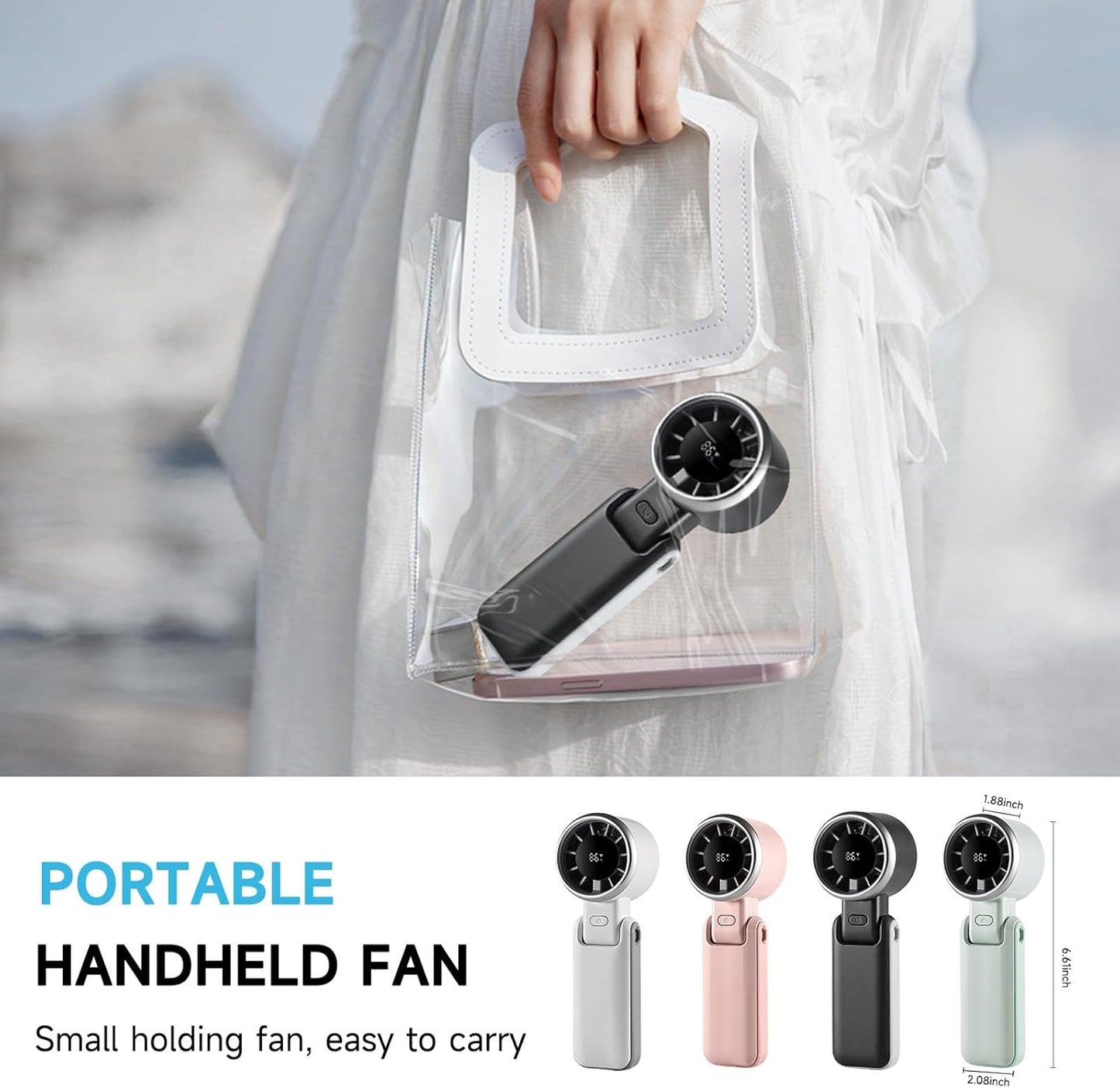 Skiennix Portable Handheld Turbo Fan - 180° Folding Design, 5 Adjustable Speeds, USB Rechargeable | Ideal for Travel & Summer (Black)