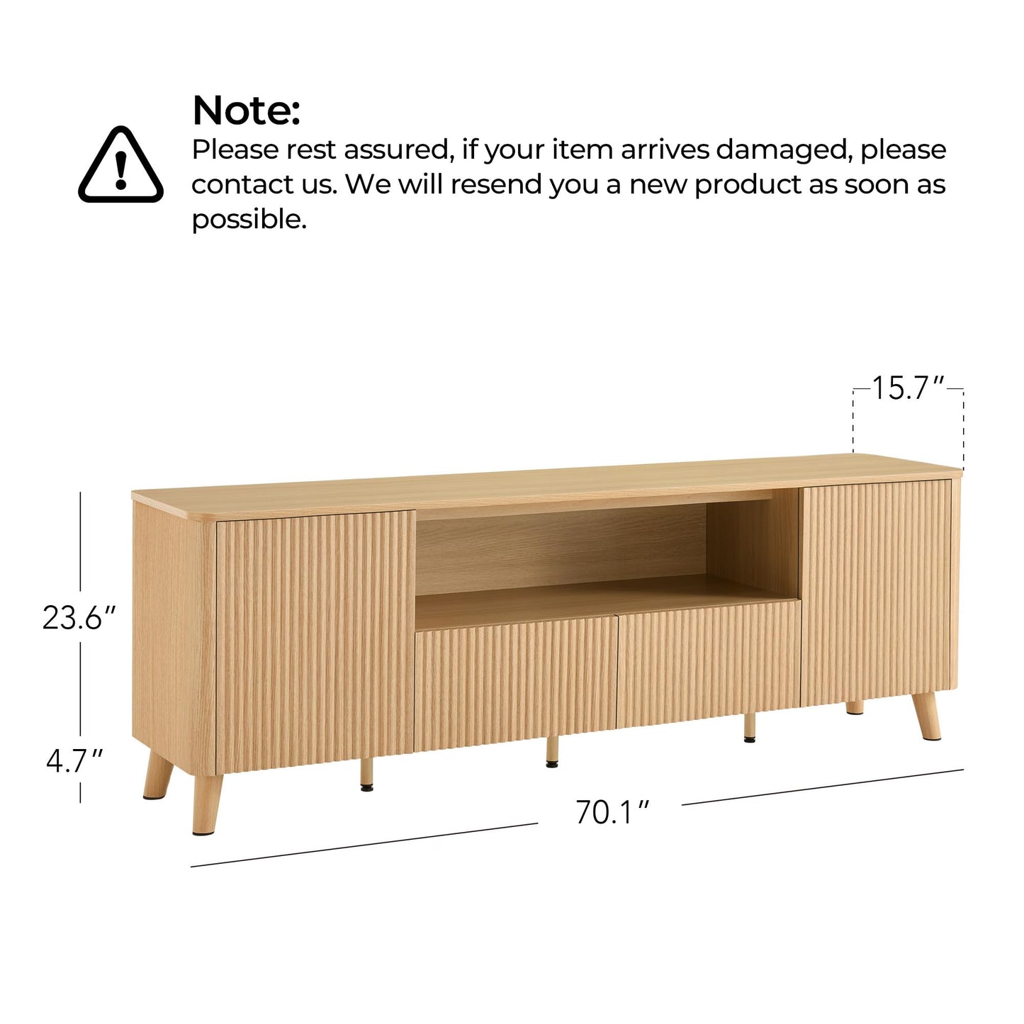 CHITA TV Stands for Living Room, Mid Century Modern TV Stand for 80 inch TV with Storage, Drawers, Adjustable Shelves, Oak