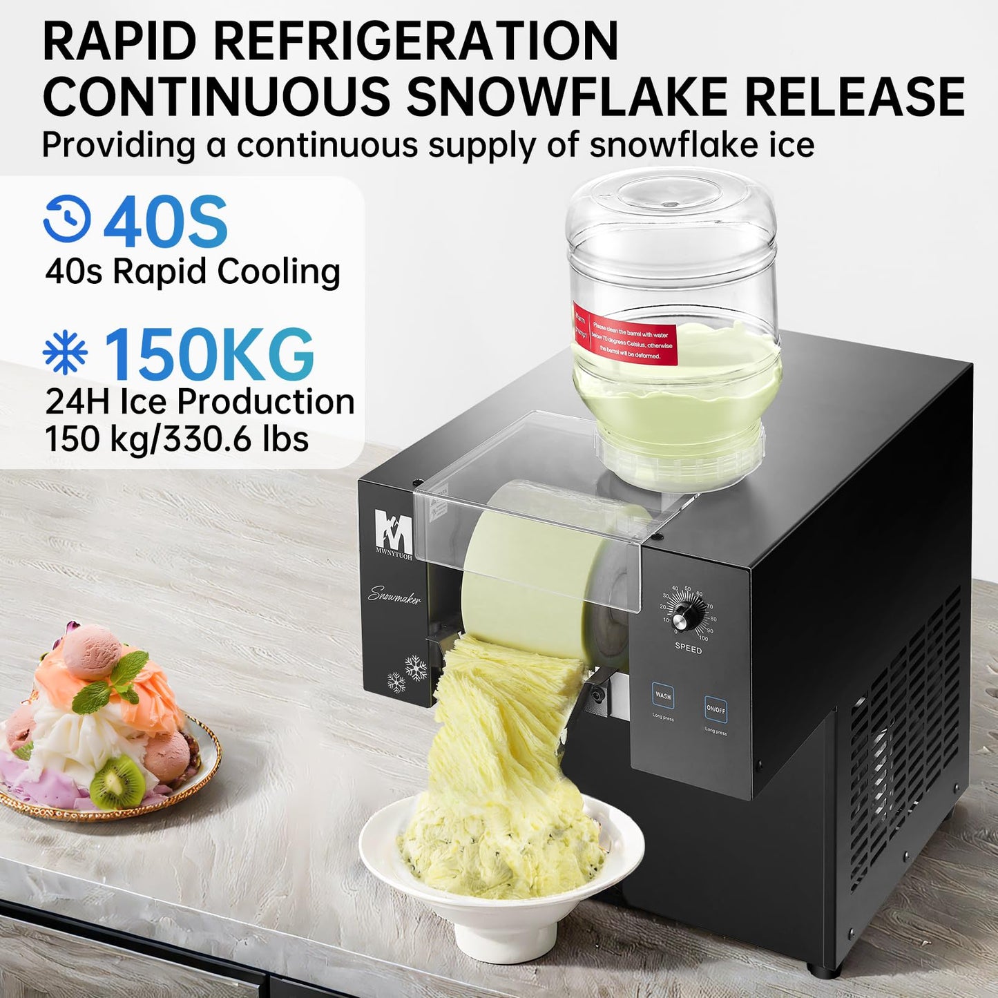 MWNYTUOH Snowflake Ice Machine, 330.6LBS/24H 660W Shaved Ice Machine, Rapid Cooling, Food-Grade Stainless Steel Material, Snowflake Ice Maker for Dessert, Ice Cream,Suitable for Party＆Commercial Use