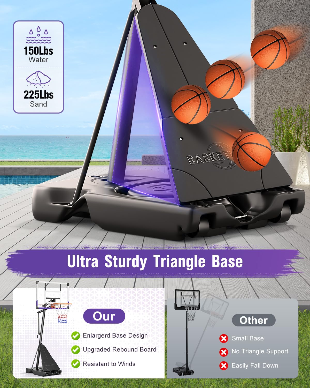 TONBUX Basketball Hoop Outdoor 44 Inch Shatterproof PC Backboard, 5.25-10FT Stepless Adjustable Height, Portable Basketball Hoop for Kids/Teens/Adults in Backyard, Driveway and Indoor