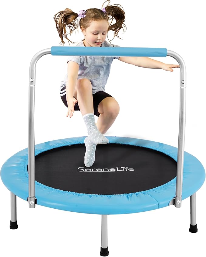SereneLife 36/40" Foldable Mini Trampoline - Compact Fitness Trampoline for Kids Adults, Exercise Rebounder with Foam Handle, Indoor/Garden Workout Equipment, Max Load 150/220 lbs