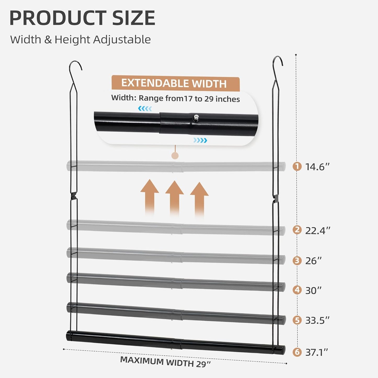Storage Maniac Adjustable Closet Hanging Rod - Space-Saving Organizer for Clothes | 2 Pack Black