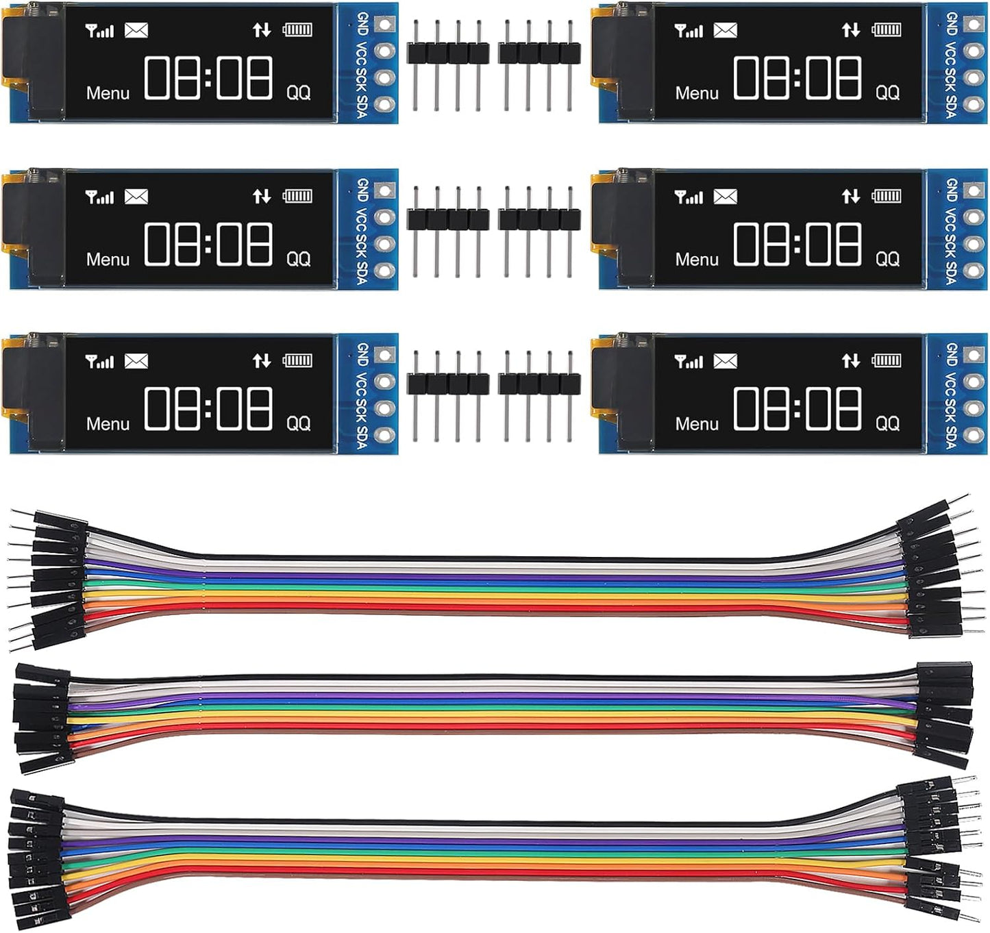 XIITIA 6pcs 0.91 inch I2C SSD1306 128x32 30pin OLED IIC Display Module LCD Screen Driver with Dupont Cables for Arduino