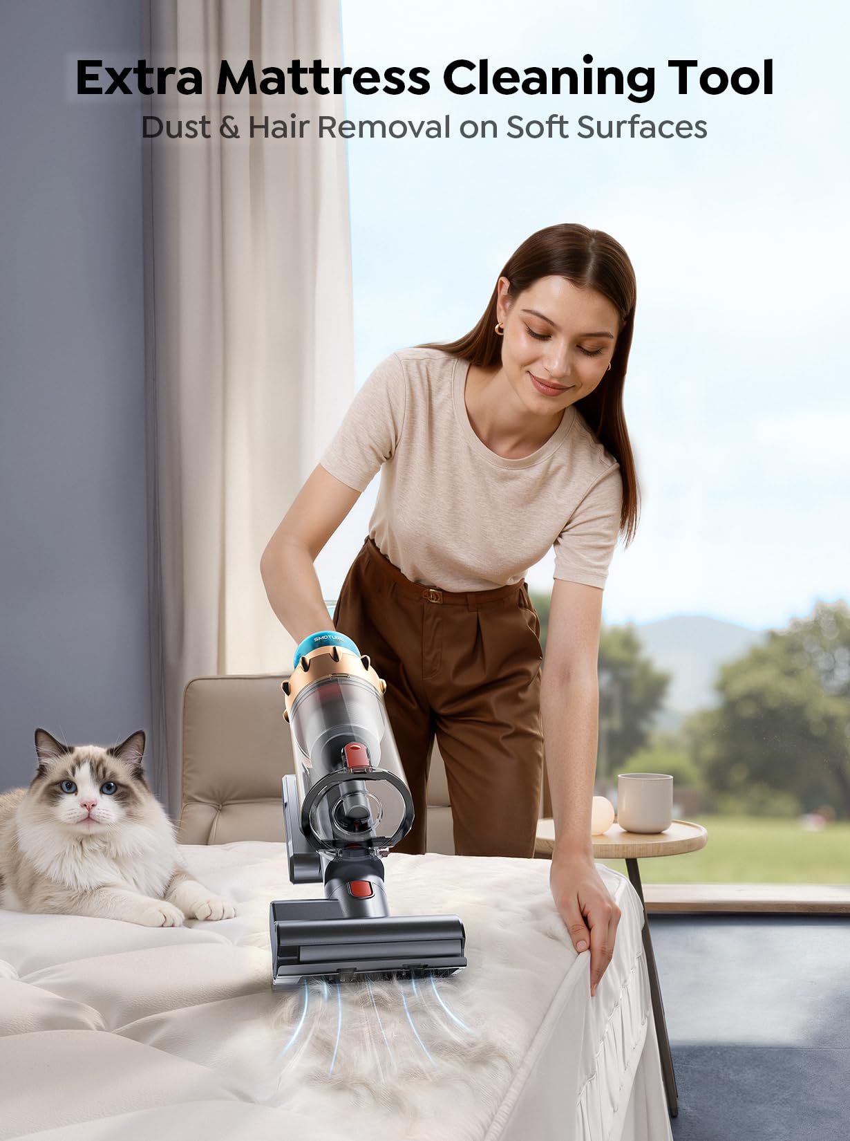 Cordless Vacuum Cleaner, 55KPA 650W 70Mins Stick Vacuum Cleaners for Home with Motorized Bed Brush, Flexible Hose, LED Touchscreen, Auto Mode, Self-Standing & Wall Mount, for Pet Hair Carpet Floor