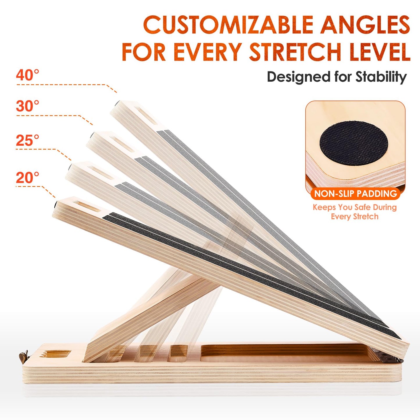 Wooden Calf Stretching Slant Board, 320 Lbs Weight Capacity Adjustable Stretch Board, Suitable for Calf Ankle Velour Slant Board, Achilles Tendon Physical Therapy Leg Trainer, Leg & Foot Stretching