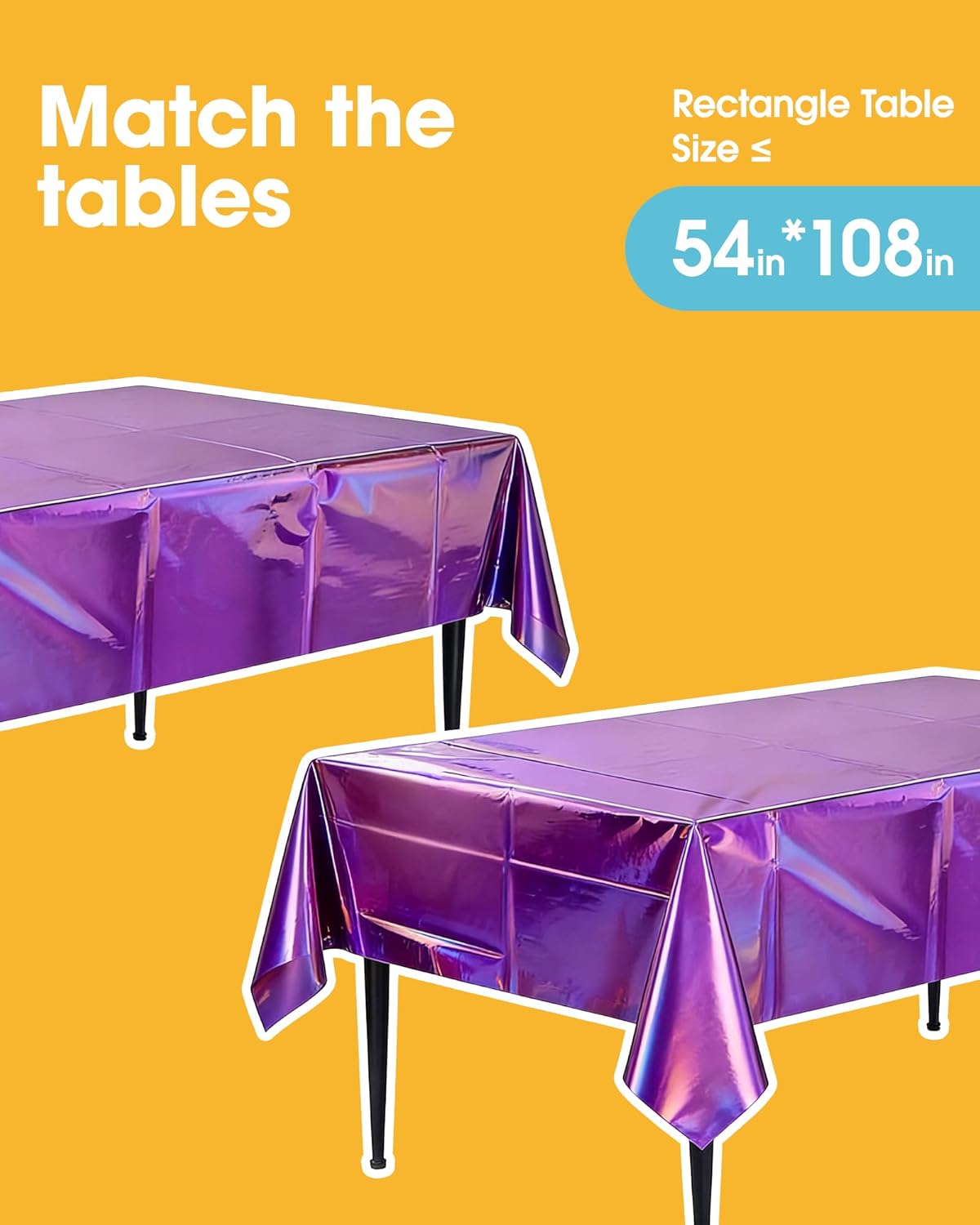 Niuara Iridescent Purple Tablecloths - 4 Pack 54" × 108" Disposable Covers for Parties & Gatherings