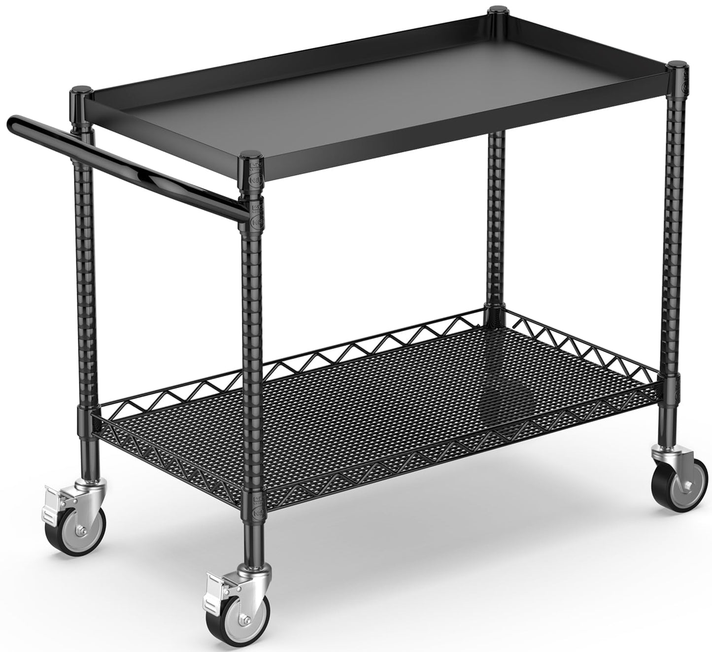 Leteuke 2 Tier Utility Tool Cart with Wheels, Heavy Duty Rolling Utility Carts with Handle, Commercial Grade Metal Serving Storage Cart for Warehouse Garage Kitchen, 25" D x 38.98" W x 40" H-Black
