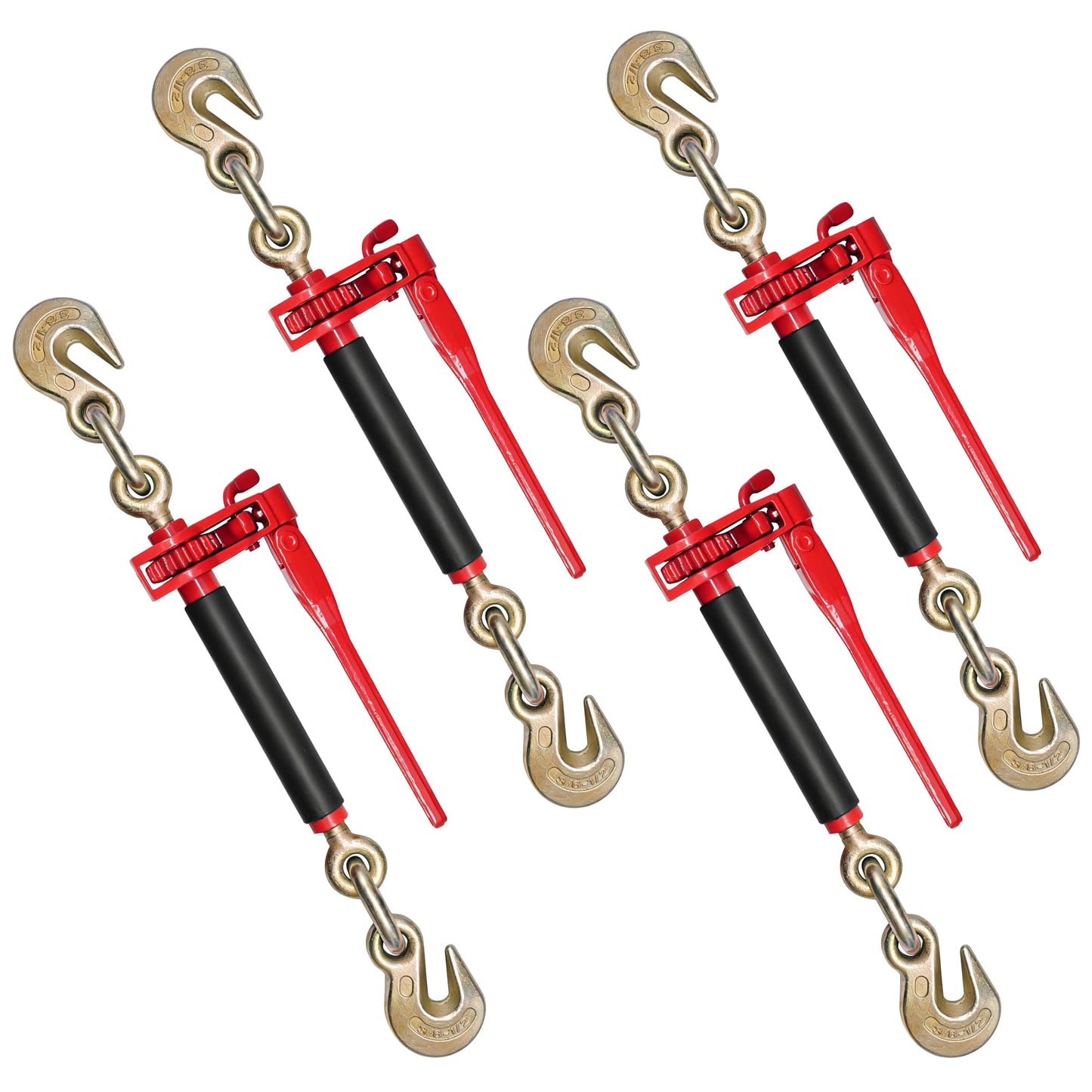 Krytonel 4 Pack 3/8" - 1/2" Heavy Duty Folding Handle Ratchet Chain Binder Load Binder with Grab Hooks 12,000 lbs WLL | Chain Binders for Flatbed Truck Trailer Tie Down