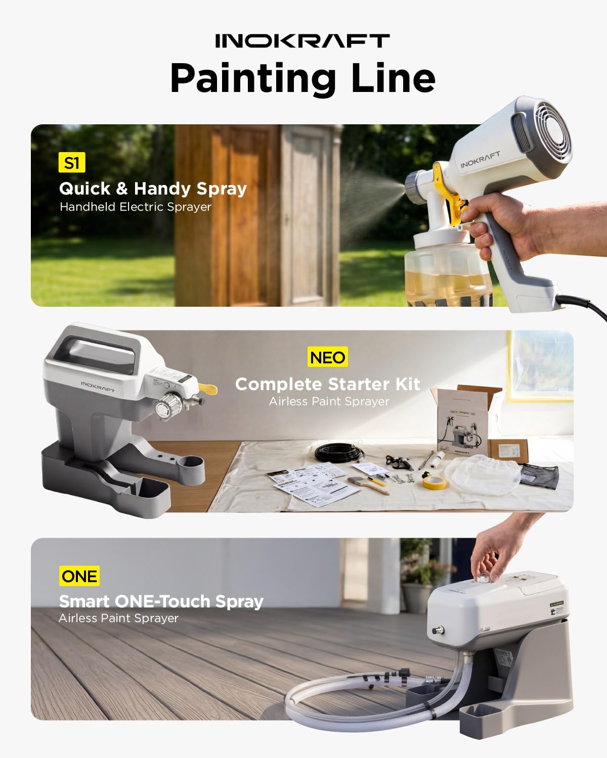 InoKraft NEO Airless Paint Sprayer Kit for House Painting, DIY Beginners' Choice with Accessories Storage Space, Lightweight Design, Quick Clean for Home Interior and Exterior Furniture and Fences