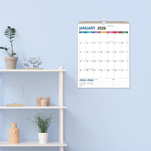 2026-2027 Wall Calendar | Large Blocks, Thick Paper, Holidays & Notes - 11.5 x 14.5 In