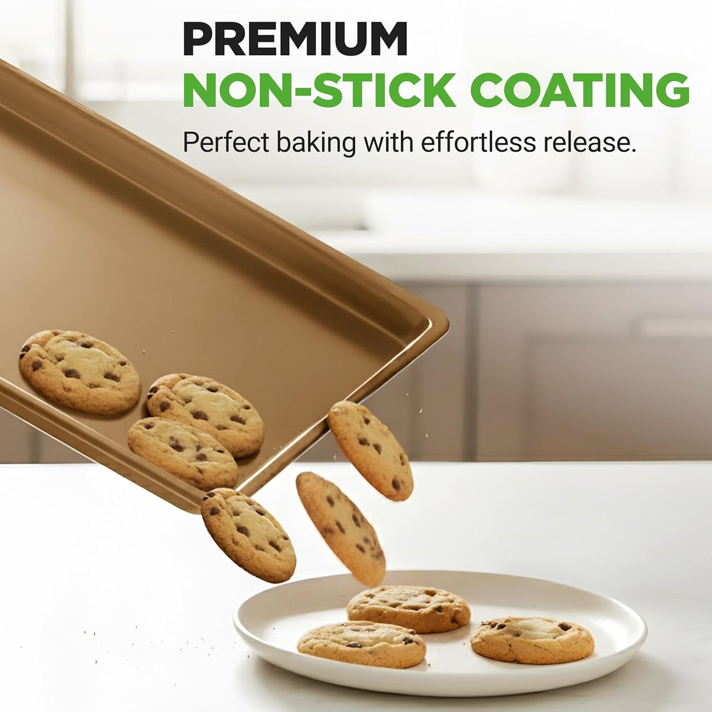 NutriChef Nonstick XL Cookie Sheet - Extra Large 22" x 16" Carbon Steel Baking Pan for Cookies & Pastries - Gold