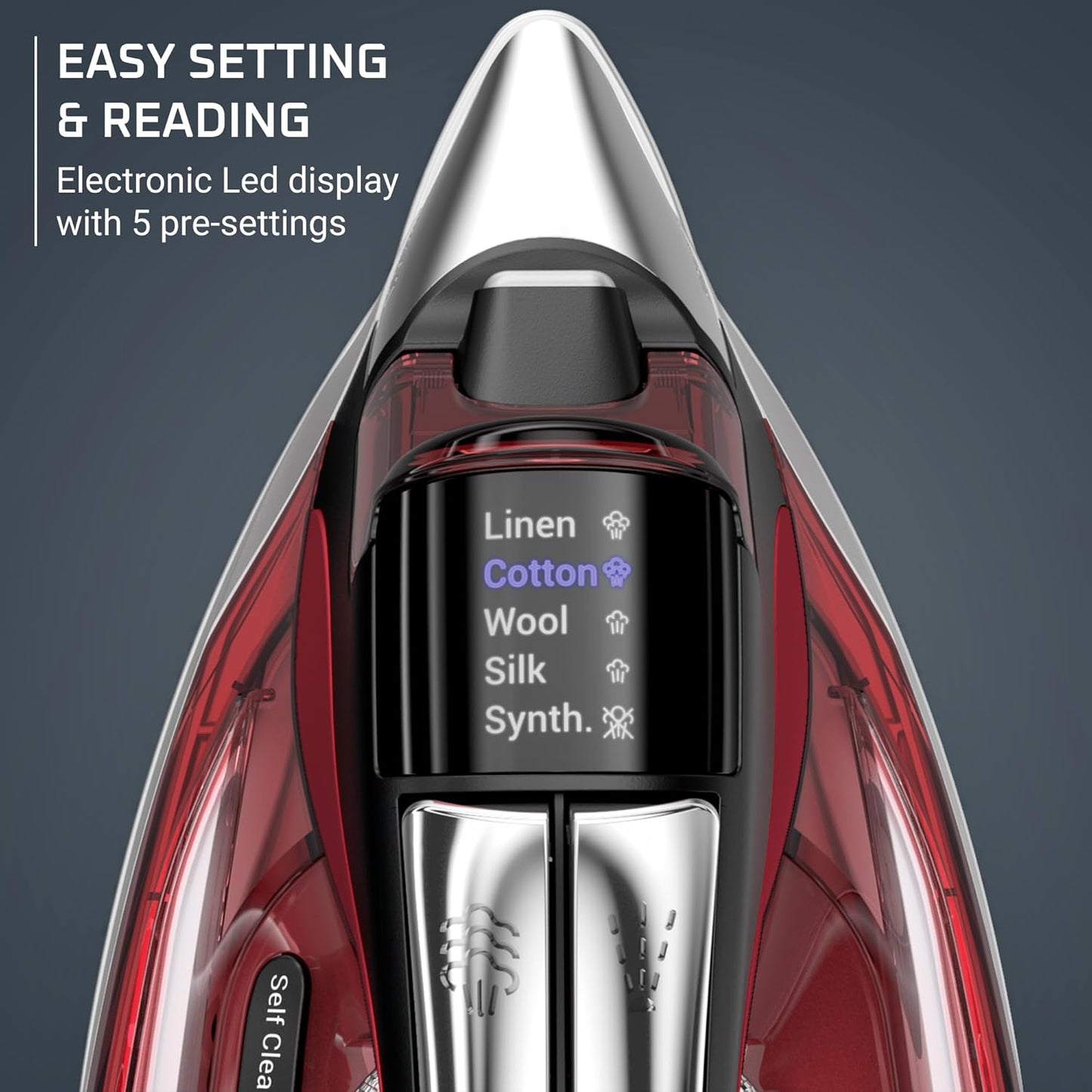 Rowenta Focus Excellence Steam Iron - 1750W Stainless Steel Soleplate, Retractable Cord, Red | 400+ Microsteam Holes