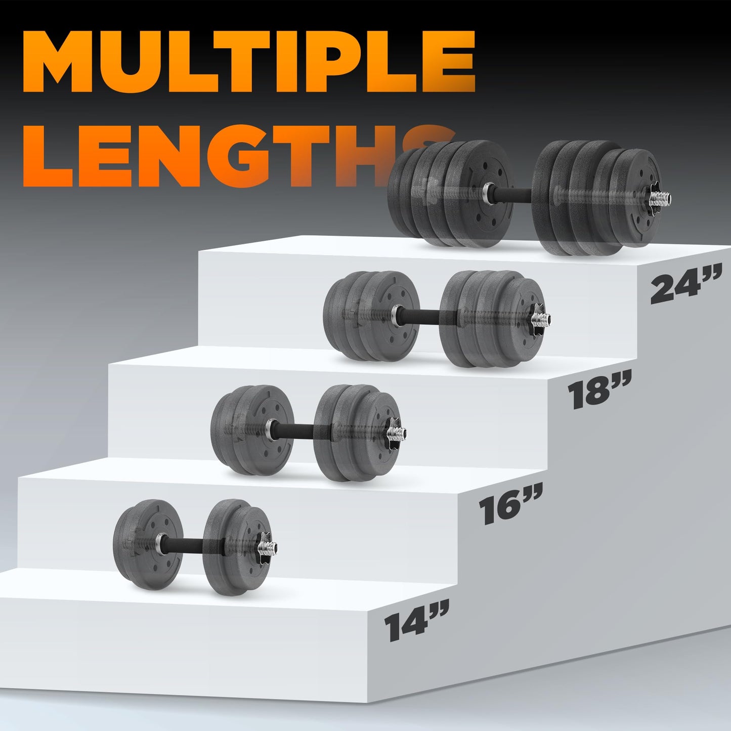 Yes4All Pair of Threaded Dumbbell Handles, Dumbbell Bar with Collars, Chrome/Rubber Grip, Fit 1 Inch Plates, Weight Bar Connector 16 Inches - Silver