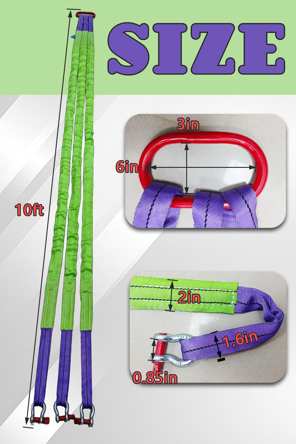 Ribowri Lifting Slings Straps with Shackles - 10 FT, 6600LB Capacity Polyester Bridle Sling, Heavy Duty Three Leg Rigging Strap for Cranes, Hoists, Trucks, Heavy Equipment Moving (SJ-3Leg-3T)