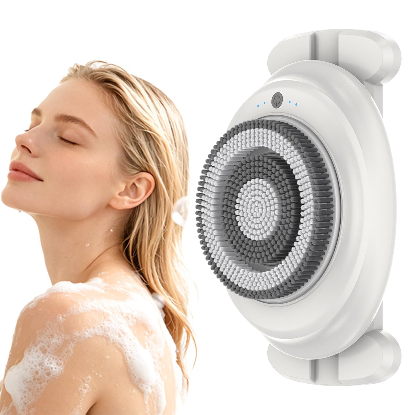 PVACG Electric Shower Scrubber for Body & Back, Wall Mounted Body Brush with Soft Bristles, Waterproof Hands-Free Bath Brush with 4 Speed Modes and Replaceable Heads(1)