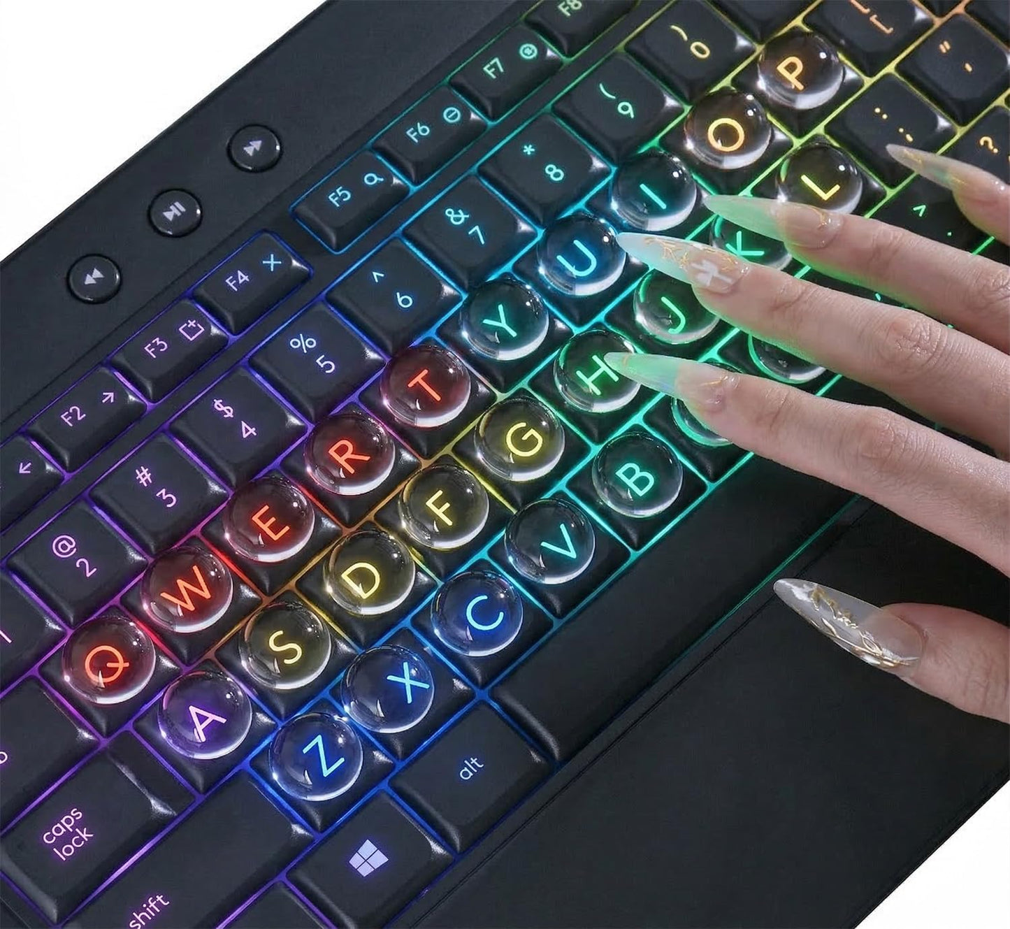 DAMMOMKO 54PCS Keyboard Stickers for Long Nails - Clear Glass Long Nail Keyboard Cover Bubbles, Raised Nail Art Typing