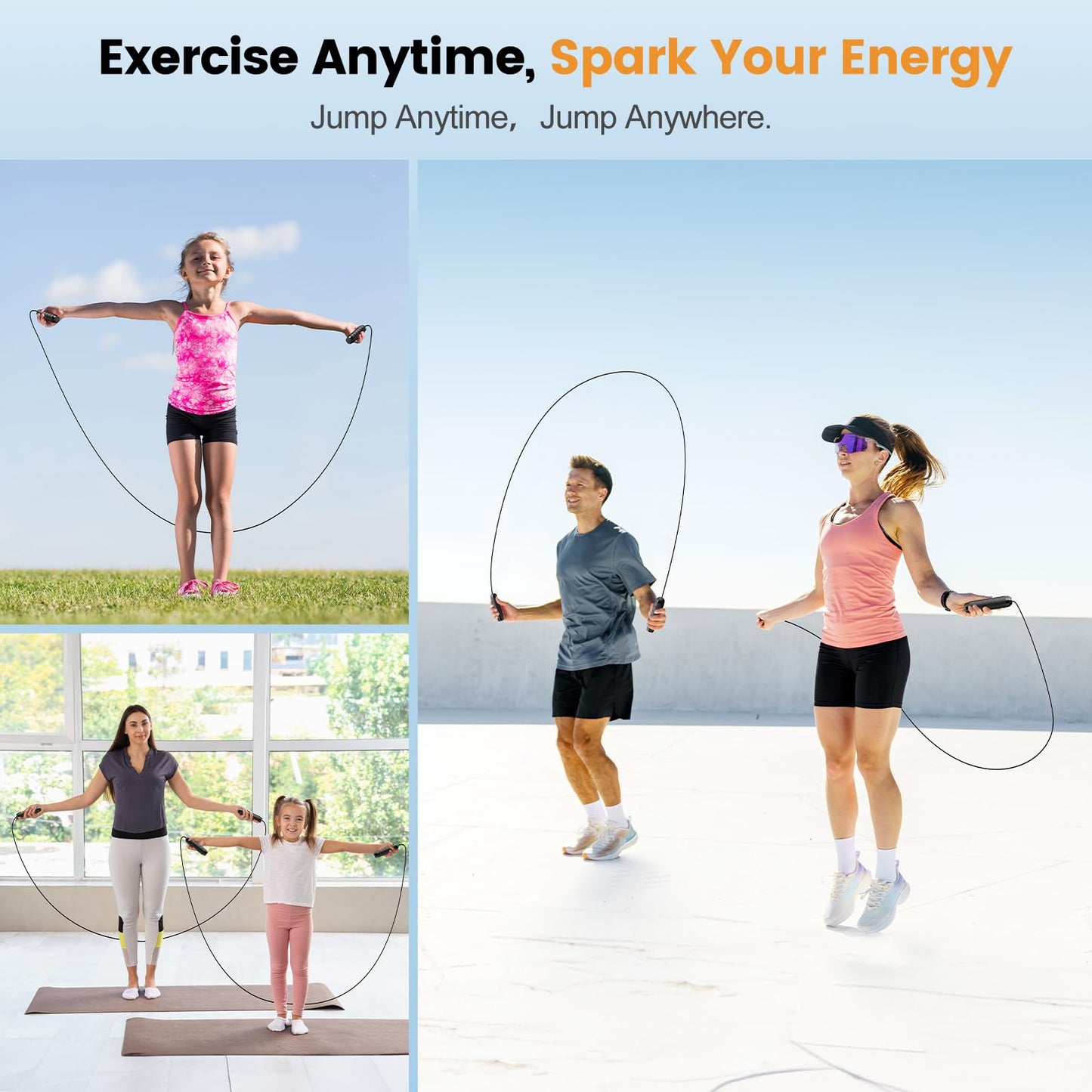 Jump Rope – Tangle-Free High-Speed Skipping Rope with Ball Bearings for Men, Women & Kids, Adjustable Steel Wire Rope with Ergonomic Foam Handles, Exercise Equipment for Home Gym, Fitness & Slim Body