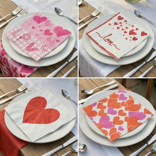 40Pcs Happy Valentines Day Napkins, Party Supplies Disposable Lunch Napkins with Red and Pink Love Heart Design for Valentines Parties, Weddings, Anniversaries, and Romantic Dinners