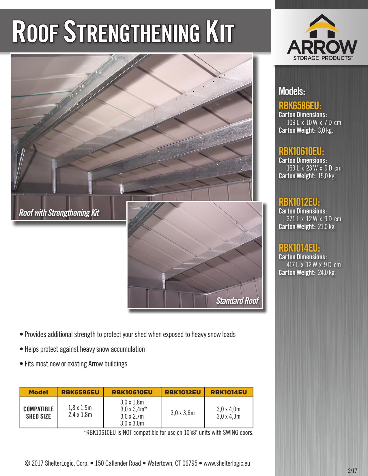 Arrow 10610 Roof Strengthening Kit for Shed Roofs, 10 by 6-Feet/10 by 8-Feet/10 by 9-Feet/10 by 10-Feet