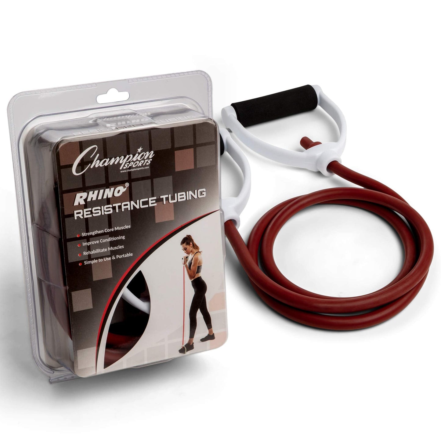 Champion Sports Resistance Tube Bands for Men and Women, Durable Stretch Fitness Band for Strength Training, Stretching, Rehabilitation- Premium Home Workout Equipment- 40 Lbs Resistance Tubing-Maroon