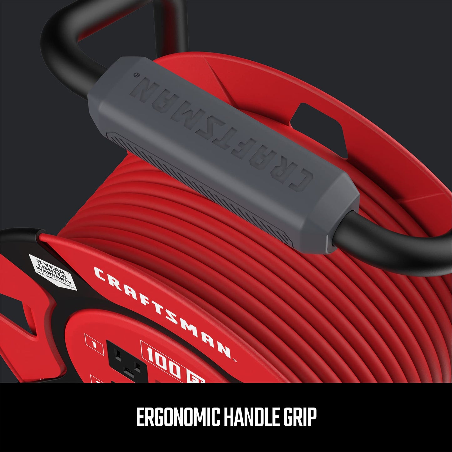 CRAFTSMAN 100 Ft. Retractable Extension Cord Reel With 4 Outlets & Heavy Duty 14AWG SJTW Cable